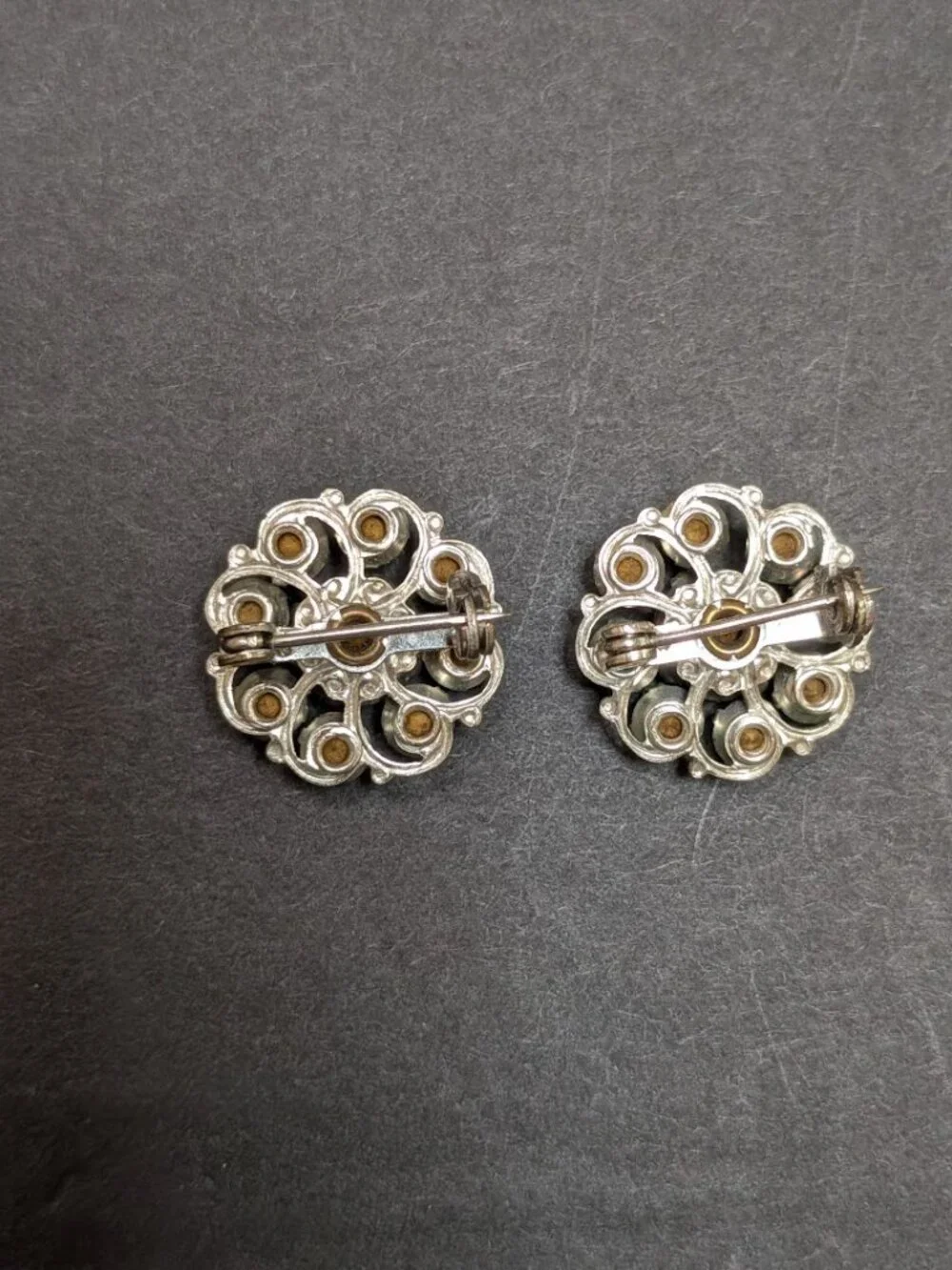 Vintage Rhinestone Cluster Brooch Pins Pair 1940s 1950s